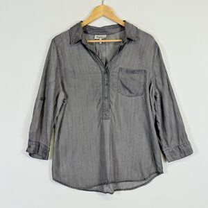 Hester & Orchard‎ Washed Grey Tencel 3/4 Sleeve Shirt Top Tunic Women's Medium
